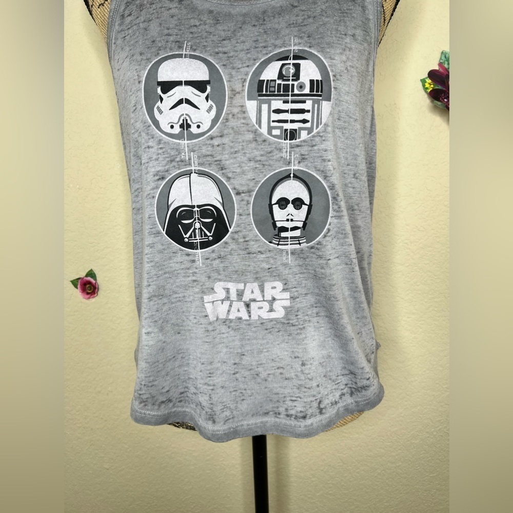 Star Wars Distressed Look Grey Tank Top with Darth Vader, R2-D2, C-3PO Size L - Picture 4 of 13